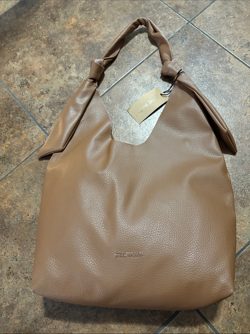 Steve Madden Cognac Knotted-Handle Shoulder Hobo Bag